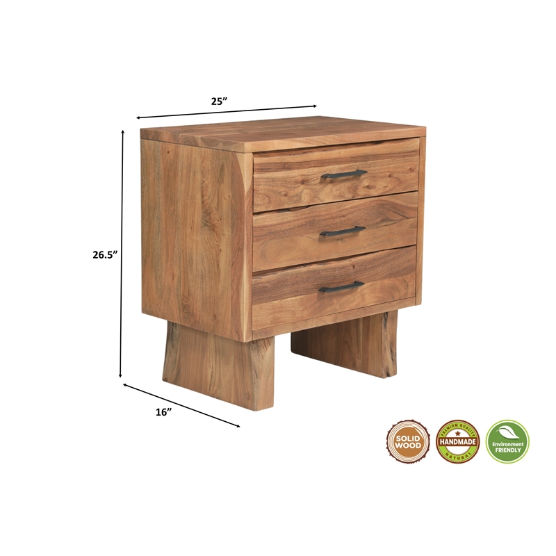 Werrick Solid Wood 3-drawer Nightstand in Brown 26.5 Inches Tall
