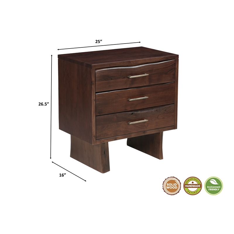 Werrick Solid Wood 3-drawer Nightstand in Dark Brown 26.5 Inches Tall
