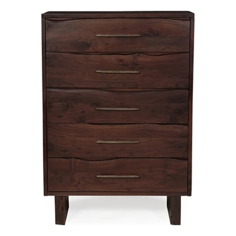 Werrick 5-drawer Live Edge Solid Wood Chest in Dark Brown 52 Inches Tall