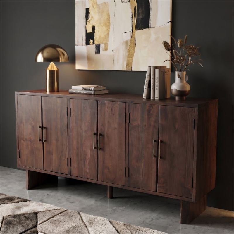 Werrick Solid Wood Rectangular Sideboard in Dark Brown 69 Inches Long