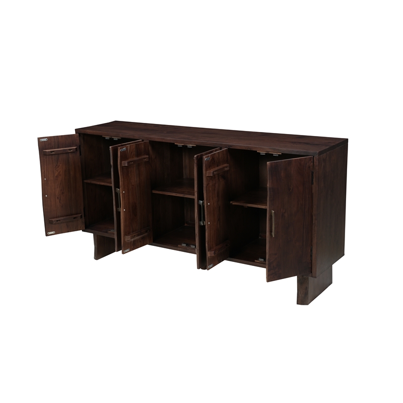 Werrick Solid Wood Rectangular Sideboard in Dark Brown 69 Inches Long