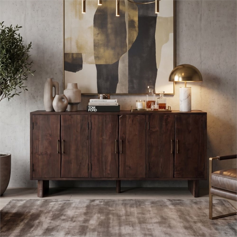Werrick Solid Wood Rectangular Sideboard in Dark Brown 69 Inches Long