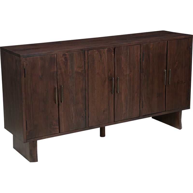 Werrick Solid Wood Rectangular Sideboard in Dark Brown 69 Inches Long