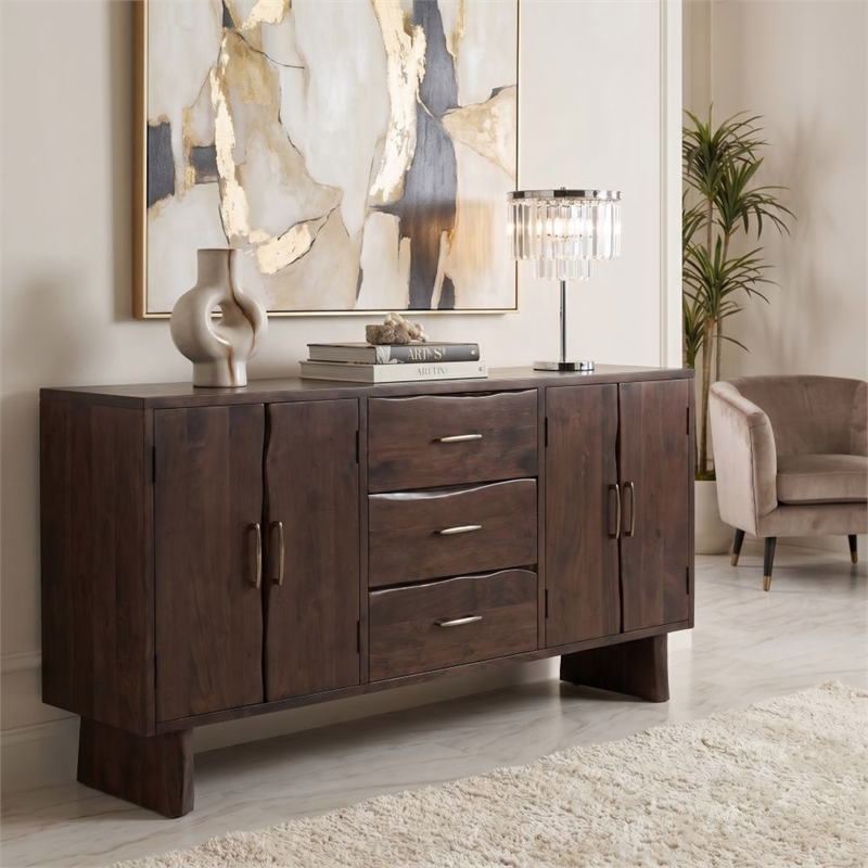 Werrick Solid Wood Rectangular Sideboard in Dark Brown 72 Inches Long