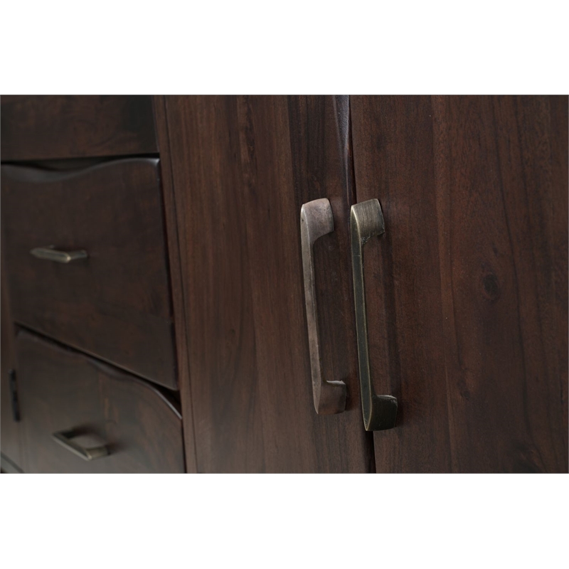 Werrick Solid Wood Rectangular Sideboard in Dark Brown 72 Inches Long
