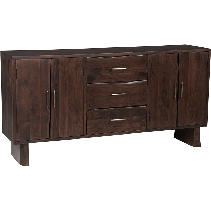 Werrick Solid Wood Rectangular Sideboard in Dark Brown 72 Inches Long