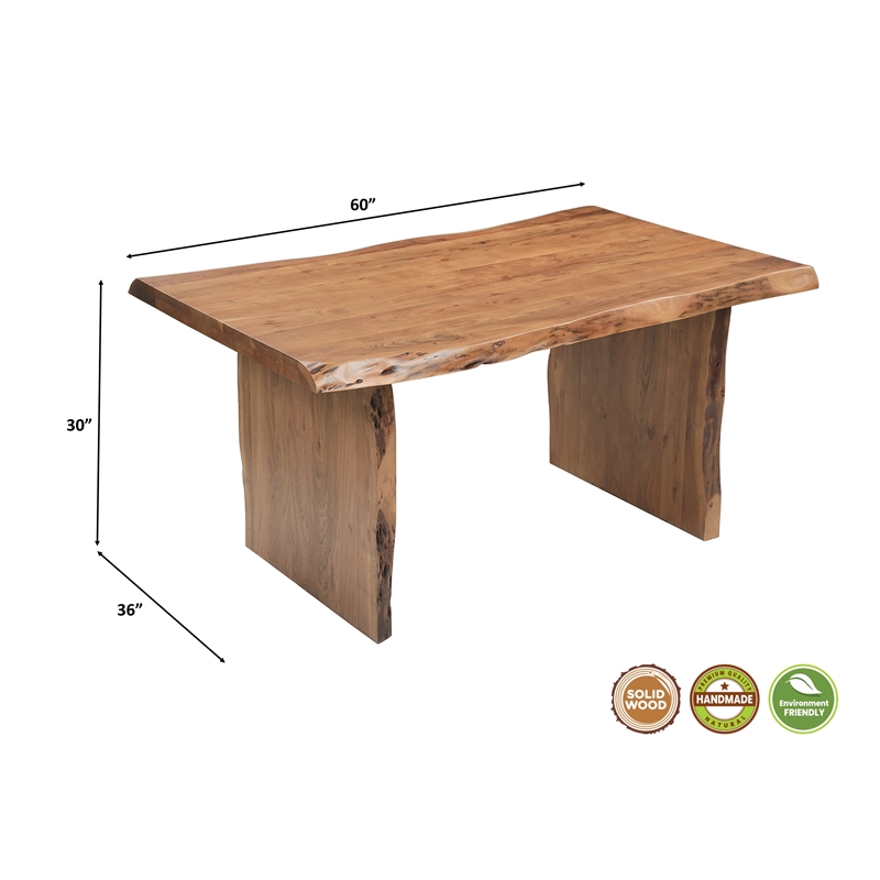 Werrick Modern Live Edge Solid Wood Dining Table in Brown 60 Inches Long