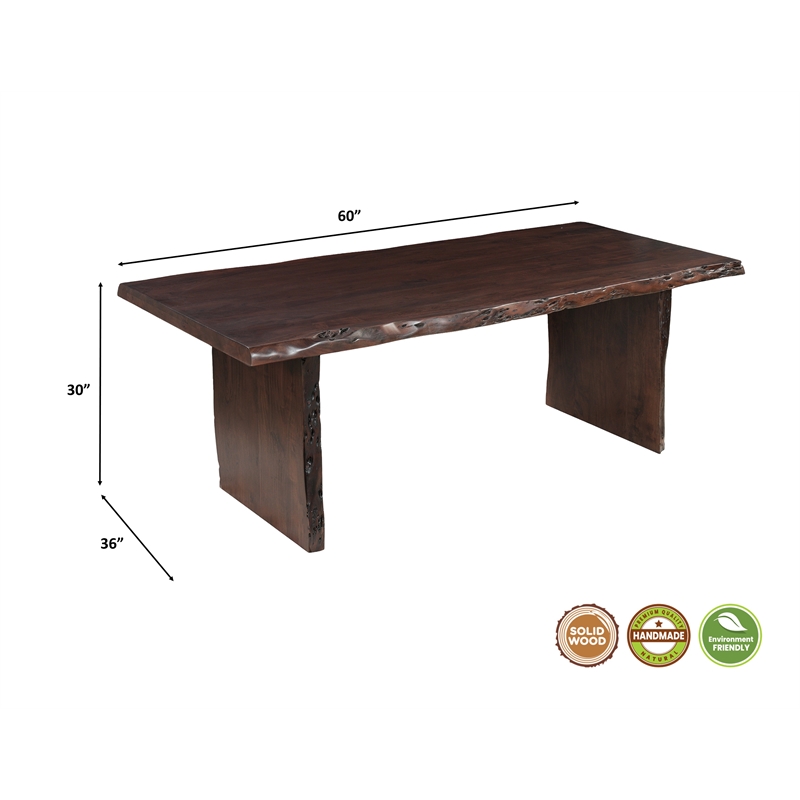 Werrick Modern Live Edge Solid Wood Dining Table in Dark Brown 60 Inches Long
