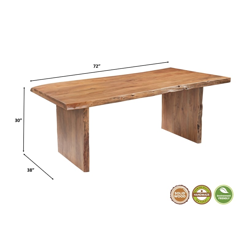 Werrick Modern Live Edge Solid Wood Dining Table in Brown 72 Inches Long