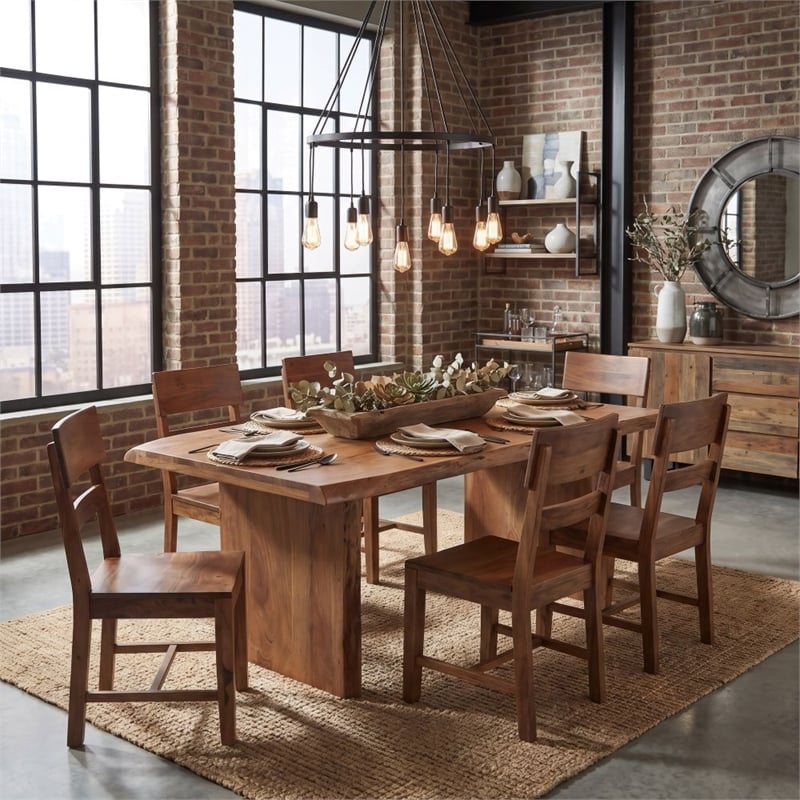 Werrick Modern Live Edge Solid Wood Dining Table in Brown 72 Inches Long