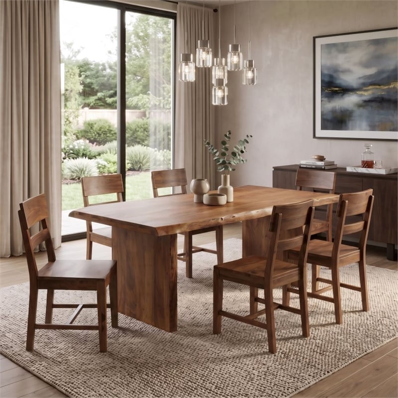 Werrick Modern Live Edge Solid Wood Dining Table in Brown 72 Inches Long