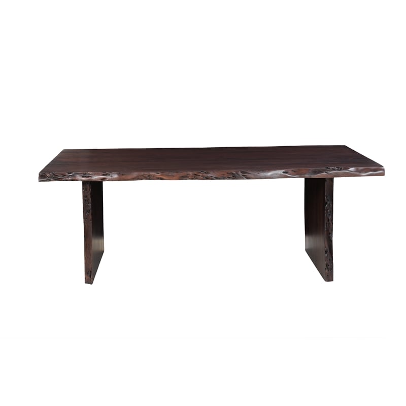 Werrick Modern Live Edge Solid Wood Dining Table in Dark Brown 72 Inches Long