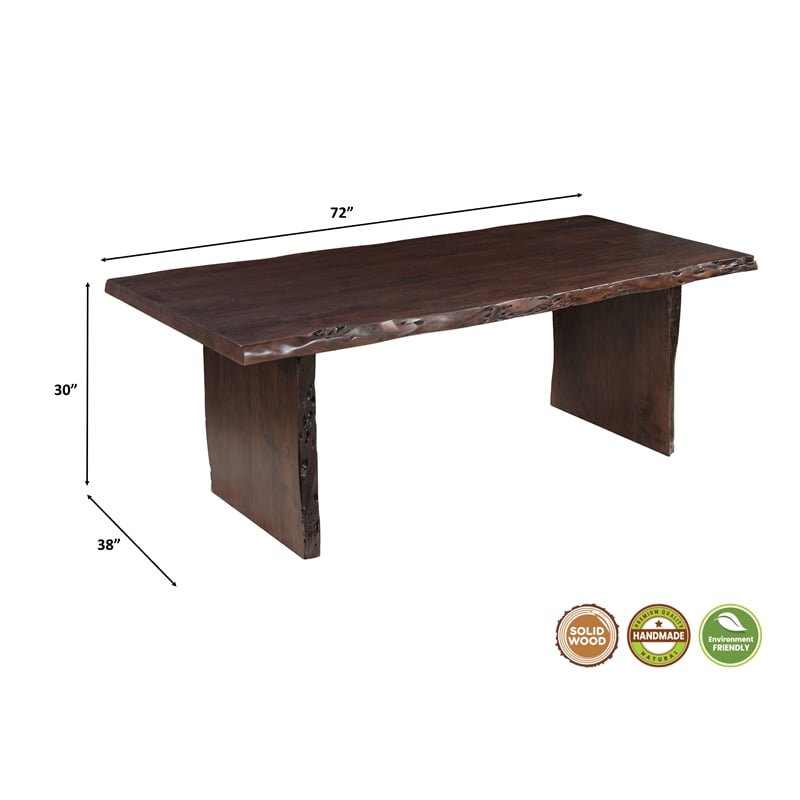 Werrick Modern Live Edge Solid Wood Dining Table in Dark Brown 72 Inches Long