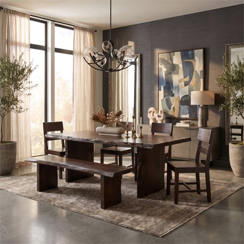 Werrick Modern Live Edge Solid Wood Dining Table in Dark Brown 72 Inches Long