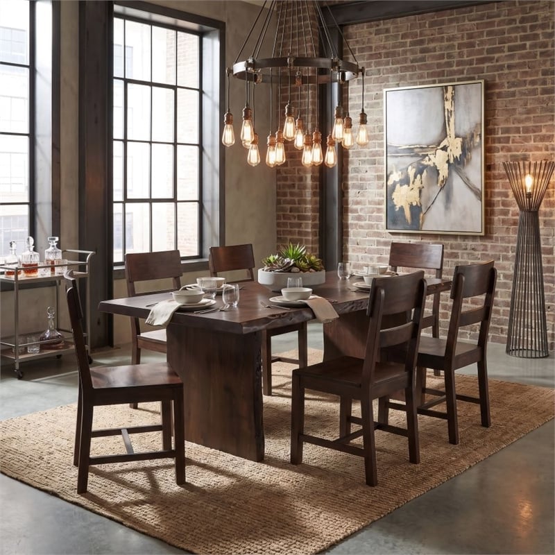 Werrick Modern Live Edge Solid Wood Dining Table in Dark Brown 72 Inches Long