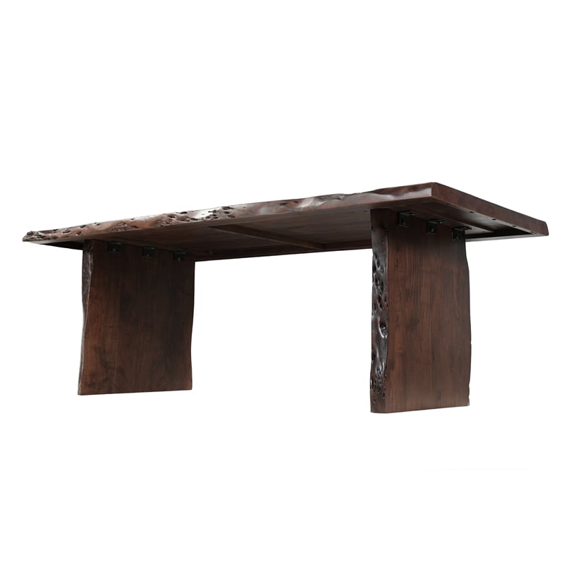 Werrick Modern Live Edge Solid Wood Dining Table in Dark Brown 84 Inches Long