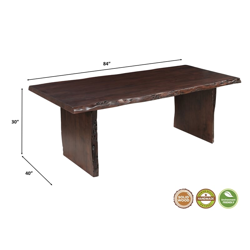Werrick Modern Live Edge Solid Wood Dining Table in Dark Brown 84 Inches Long