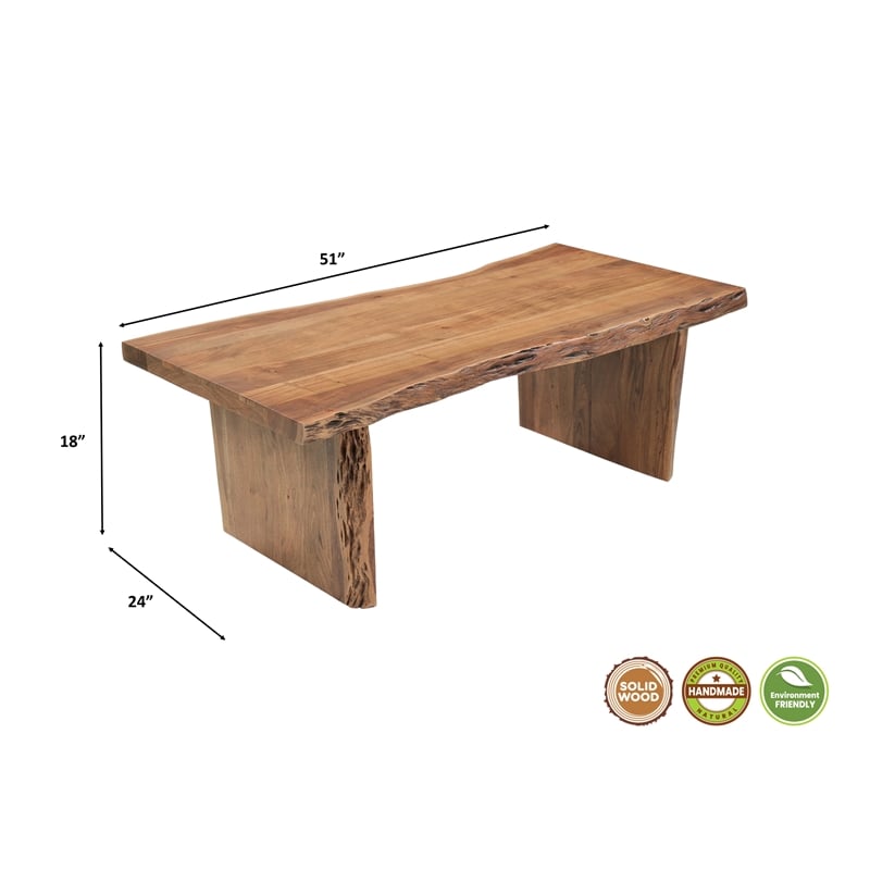 Werrick Modern Live Edge Solid Wood Coffee Table in Brown 51 Inches Long