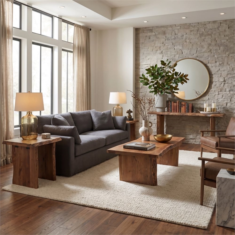 Werrick Modern Live Edge Solid Wood Coffee Table in Brown 51 Inches Long