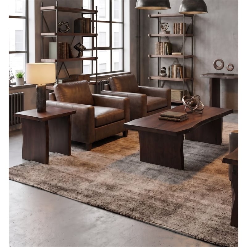 Werrick Modern Live Edge Solid Wood Coffee Table in Dark Brown 51 Inches Long
