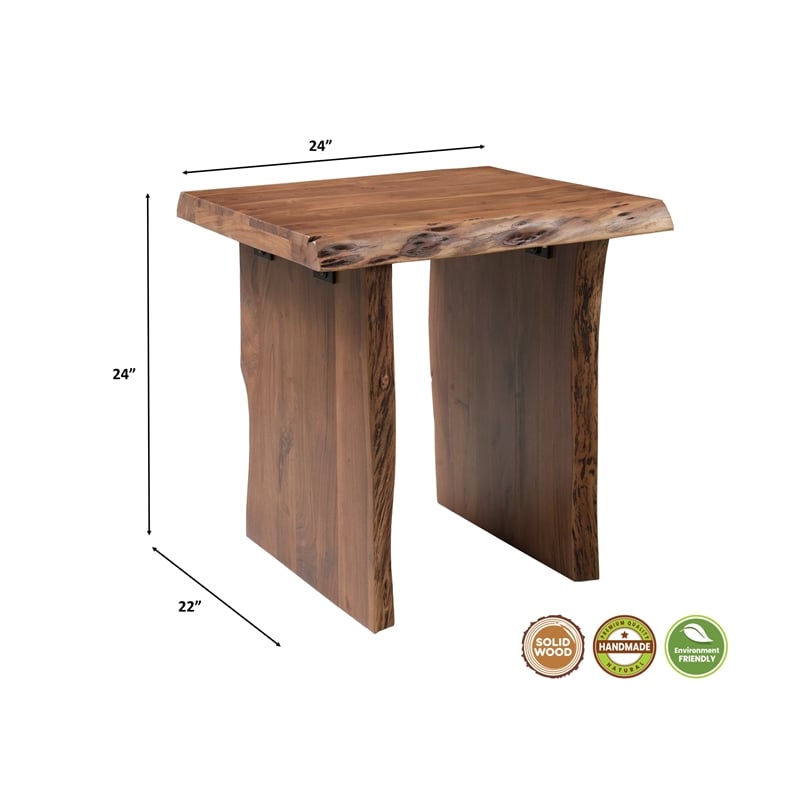 Werrick Modern Live Edge Solid Wood End Table in Brown 24 Inches Long