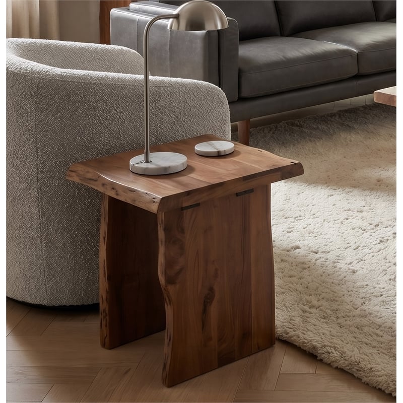 Werrick Modern Live Edge Solid Wood End Table in Brown 24 Inches Long