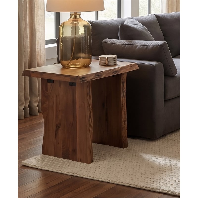 Werrick Modern Live Edge Solid Wood End Table in Brown 24 Inches Long