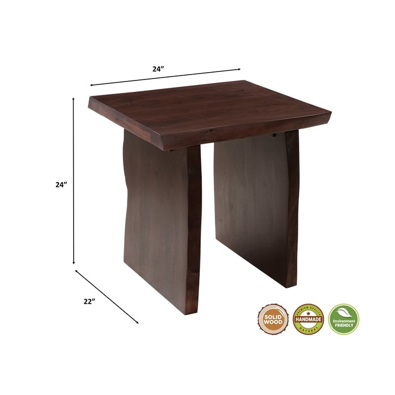 Werrick Modern Live Edge Solid Wood End Table in Dark Brown 24 Inches Long