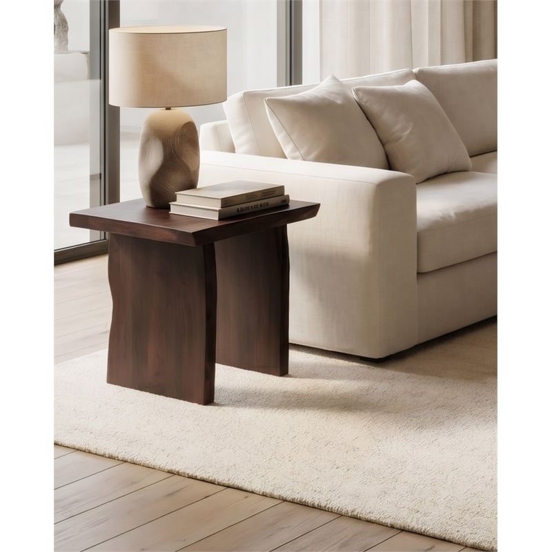 Werrick Modern Live Edge Solid Wood End Table in Dark Brown 24 Inches Long