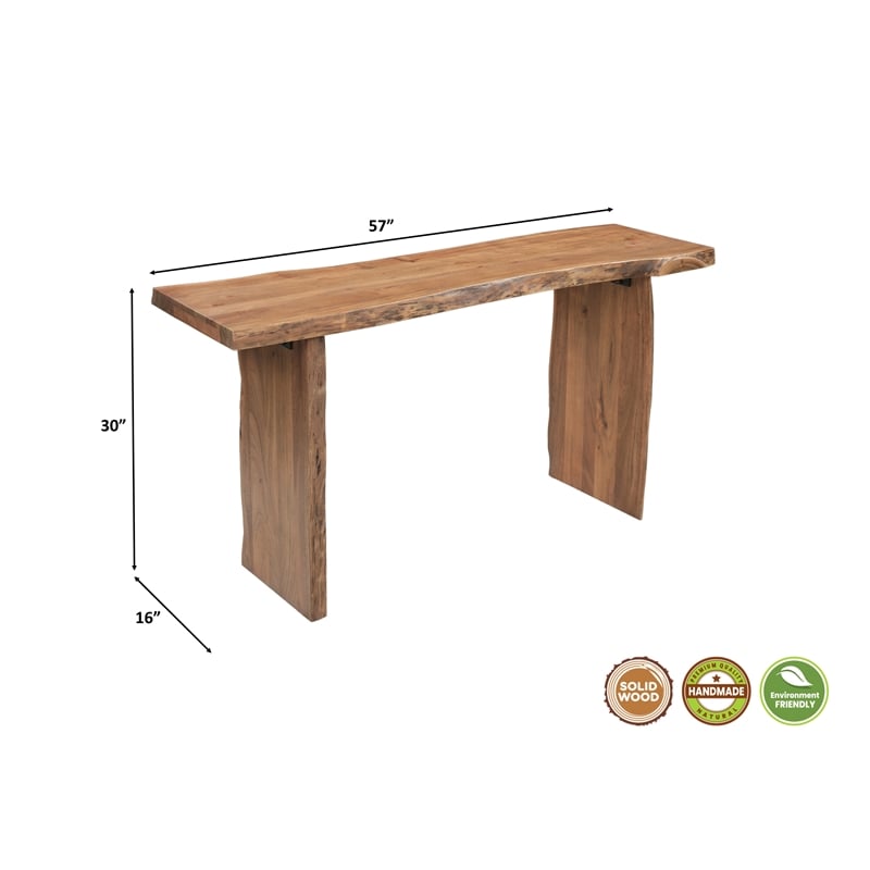 Werrick Modern Live Edge Solid Wood Console Table in Brown 57 Inches Long