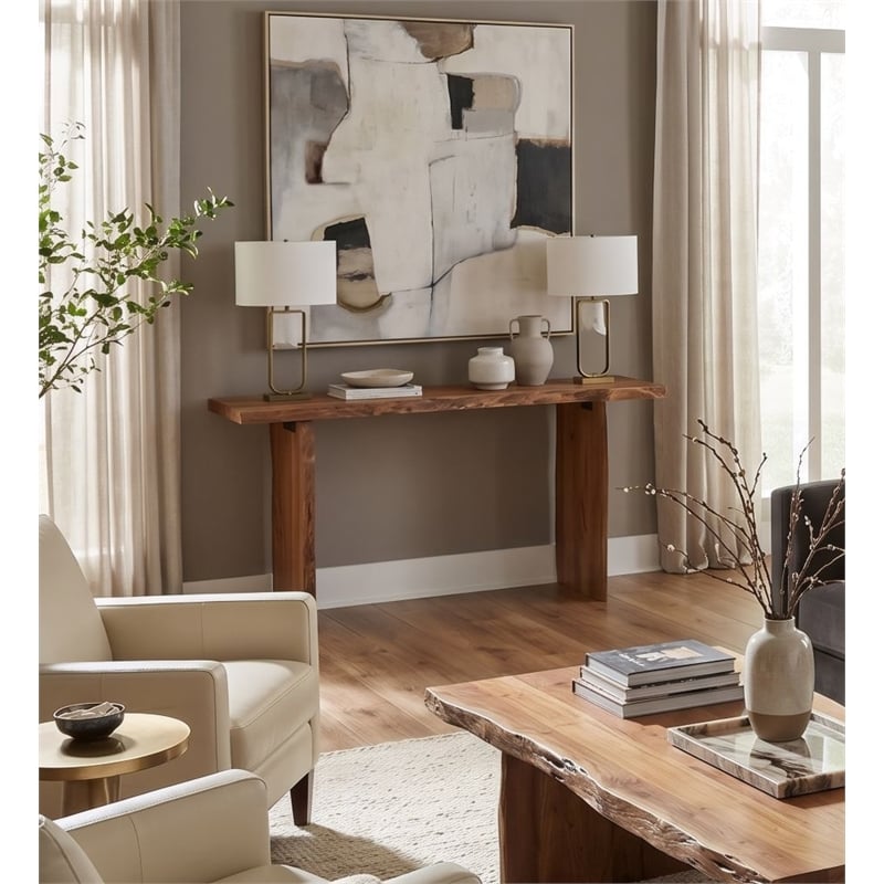 Werrick Modern Live Edge Solid Wood Console Table in Brown 57 Inches Long