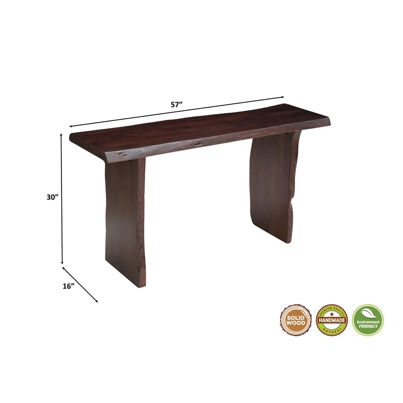 Werrick Modern Live Edge Solid Wood Console Table in Dark Brown 57 Inches Long
