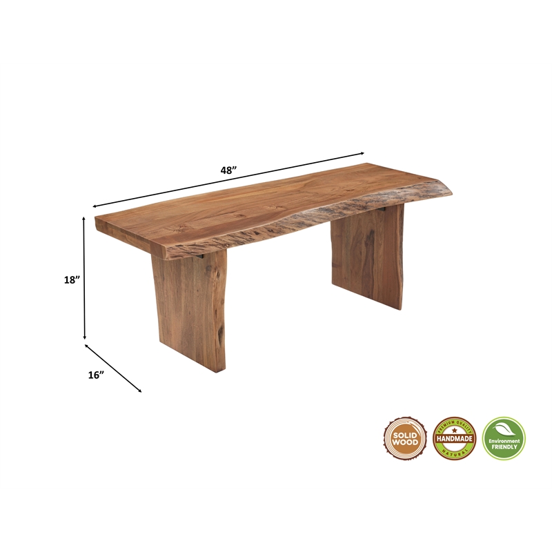 Werrick Live Edge Solid Wood Dining Bench in Brown 48 Inches Long