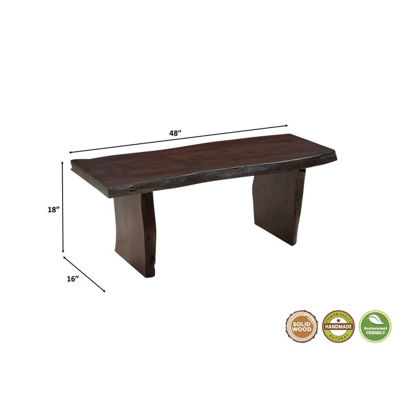 Werrick Live Edge Solid Wood Dining Bench in Dark Brown 48 Inches Long