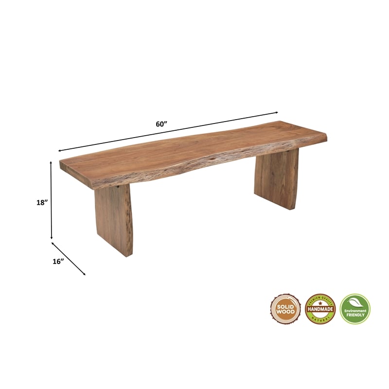 Werrick Live Edge Solid Wood Dining Bench in Brown 60 Inches Long