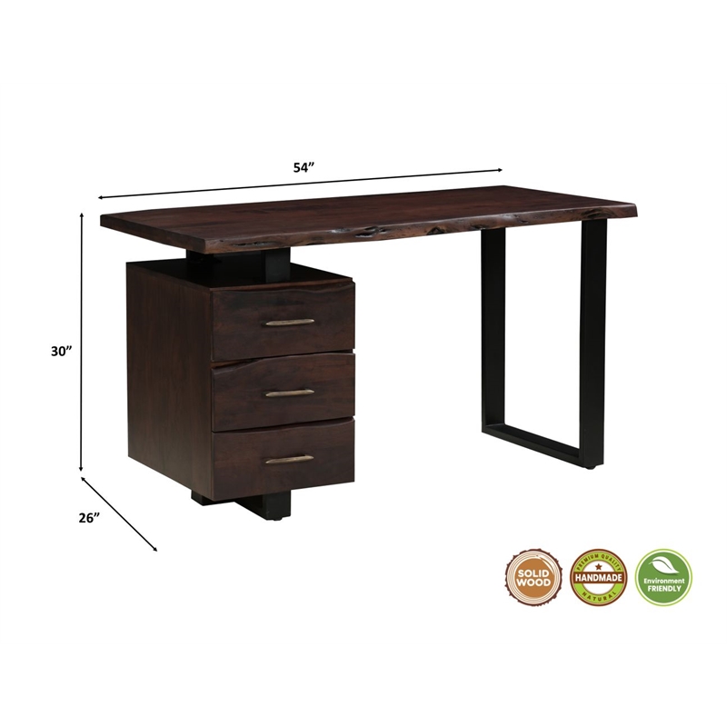 Werrick Rectangular Solid Wood Writing Desk in Dark Brown 54 Inches Long
