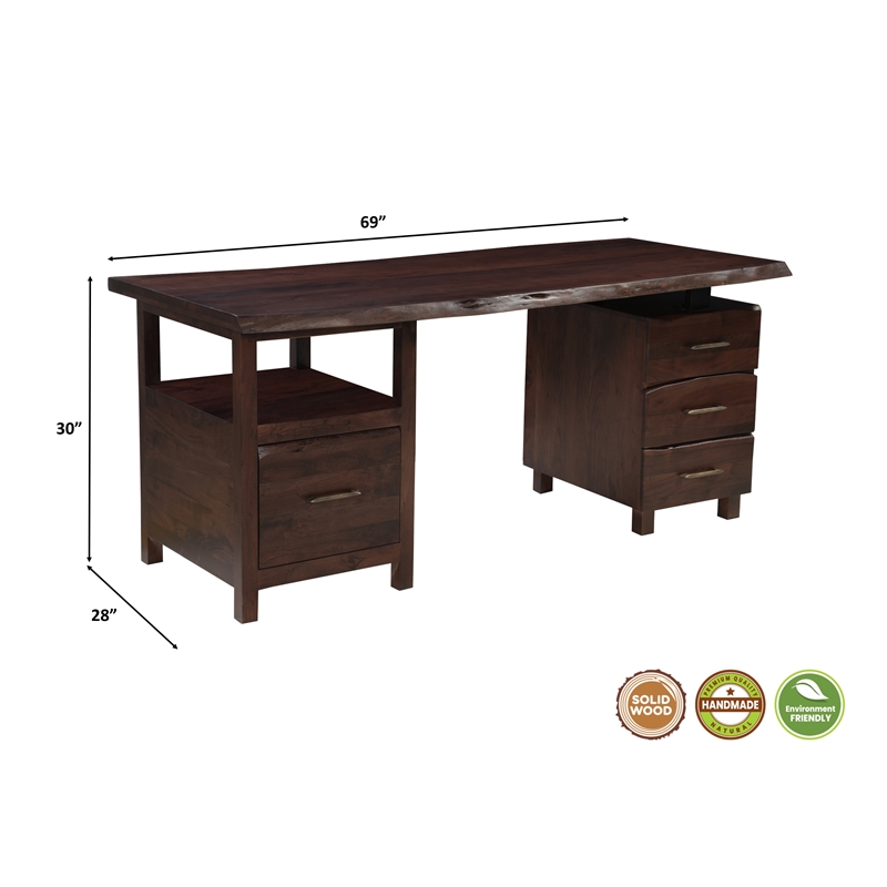 Werrick Solid Wood Writing Desk in Brown 69 Inches Long with Filing Drawer