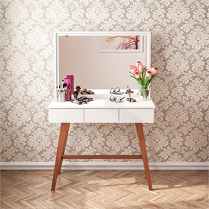 Boahaus Alice 3-Drawer Modern Wood Dressing Table with Mirror in White