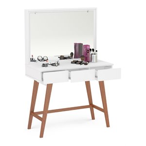 boahaus alice 3-drawer modern wood dressing table with mirror in white