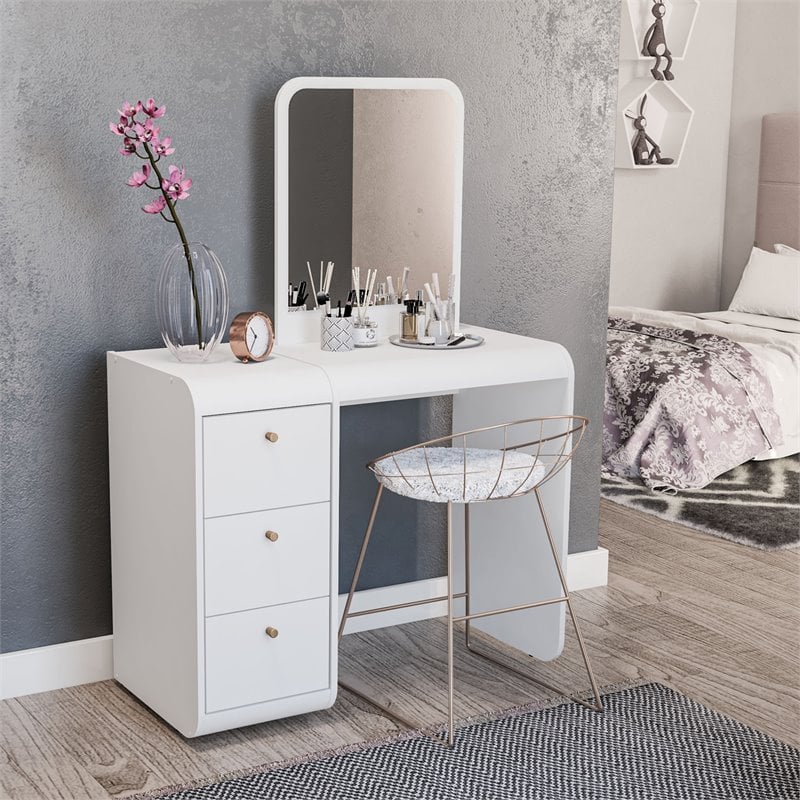 Boahaus Aphrodite 3-Drawer Modern Wood Dressing Table with Mirror in White