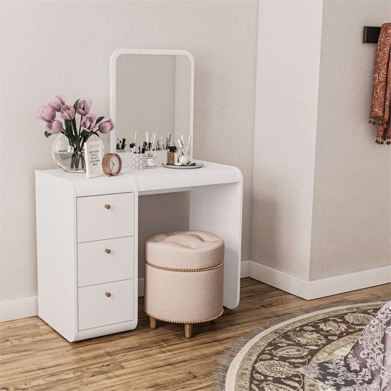 Boahaus Aphrodite 3-Drawer Modern Wood Dressing Table with Mirror in White