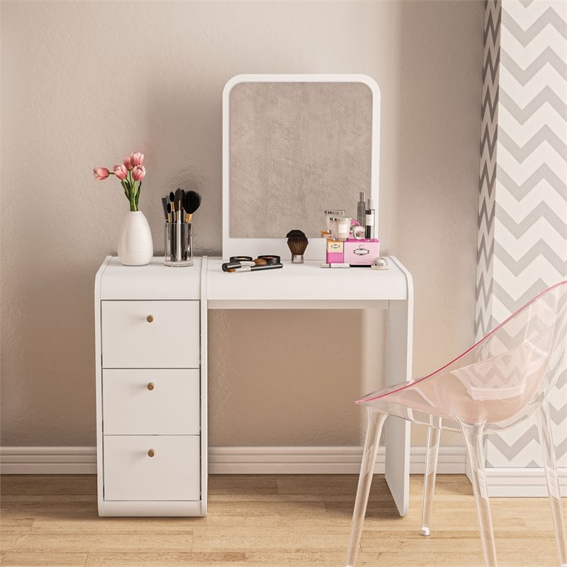 Boahaus Aphrodite 3-Drawer Modern Wood Dressing Table with Mirror in White