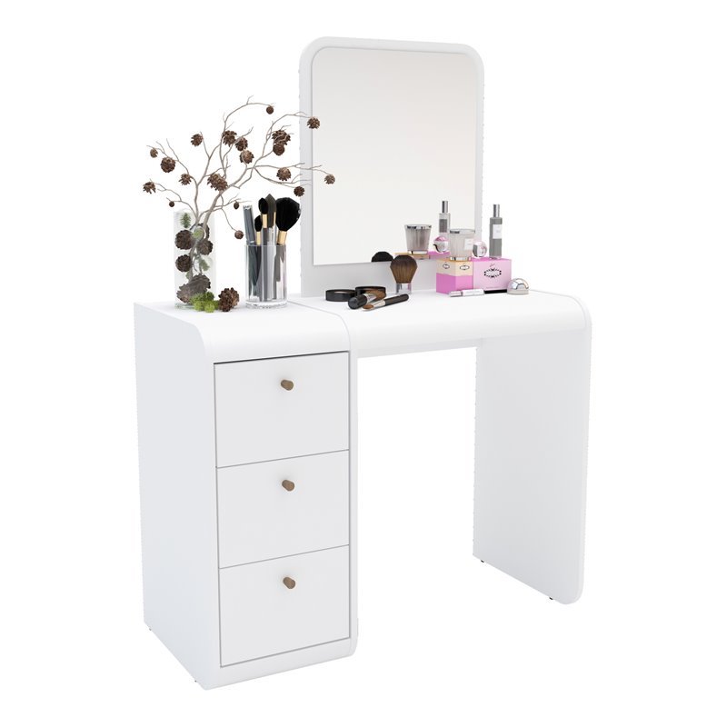 Boahaus Aphrodite 3-Drawer Modern Wood Dressing Table with Mirror in White