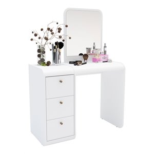 boahaus aphrodite 3-drawer modern wood dressing table with mirror in white