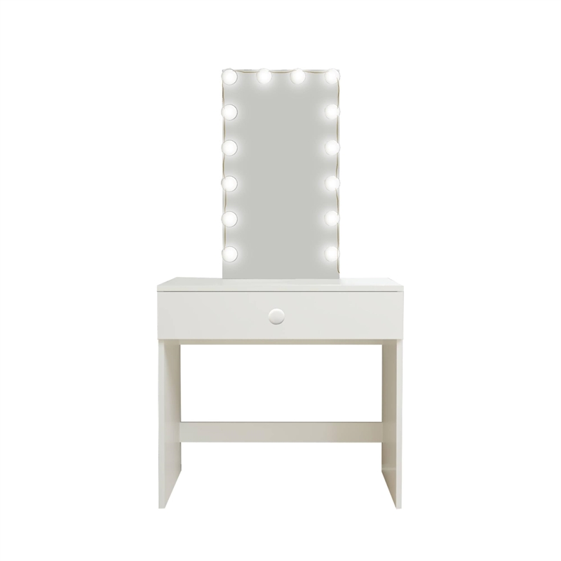 Boahaus Ariadne 1-Drawer Modern Wood Vanity with Light Bulbs in White