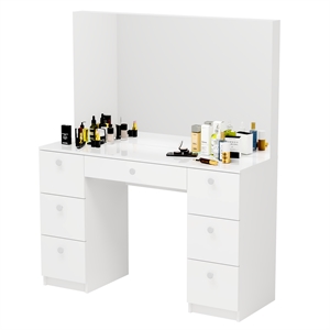 Boahaus Artemisia 7-Drawer Modern Wood Dressing Table with Mirror in White