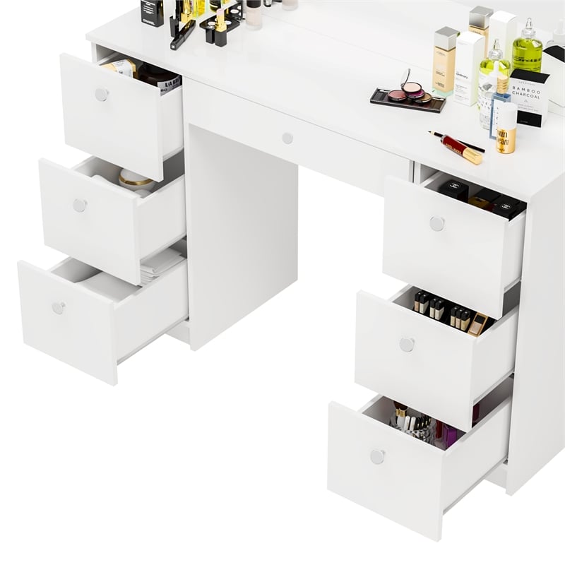 Boahaus Artemisia 7-Drawer Modern Wood Dressing Table with Mirror in White