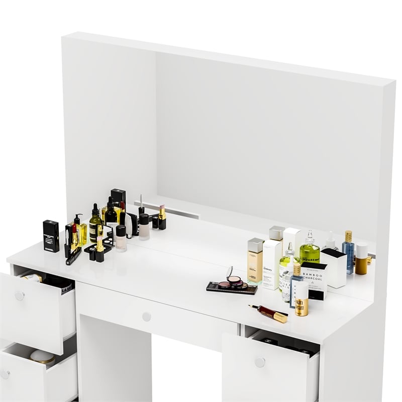 Boahaus Artemisia 7-Drawer Modern Wood Dressing Table with Mirror in White