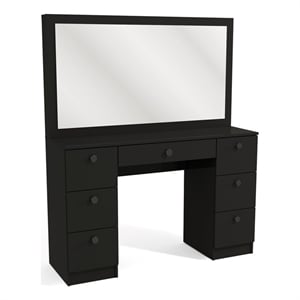 Boahaus Artemisia 7-Drawer Modern Wood Dressing Table with Mirror in Black