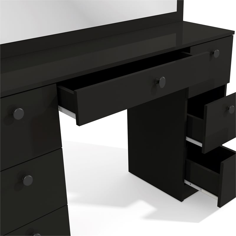 Boahaus Artemisia 7-Drawer Modern Wood Dressing Table with Mirror in Black